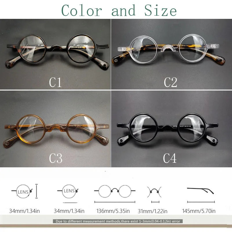 Yujo Unisex Full Rim Small Round Acetate Fiber Eyeglasses 3134 Full Rim Yujo