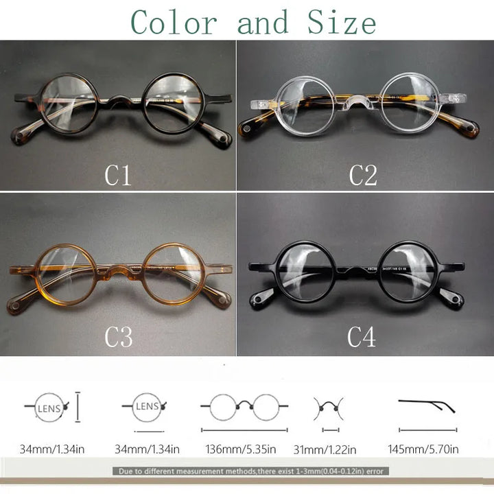Yujo Unisex Full Rim Small Round Acetate Fiber Eyeglasses 3134 Full Rim Yujo
