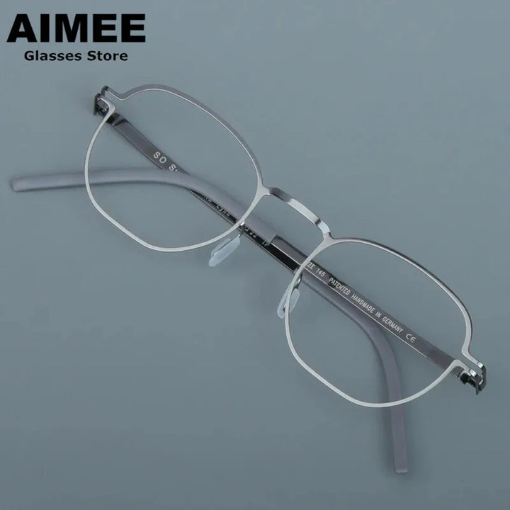 Aimee Unisex Full Rim Polygon Square Screwless Steel Eyeglasses 14149 Full Rim Aimee Gun-Grey