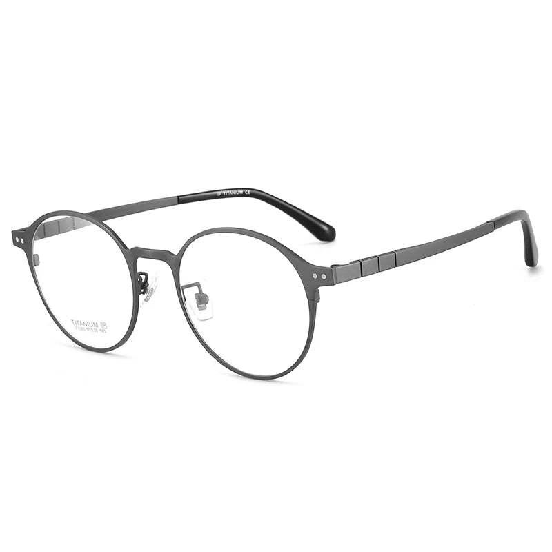 Bclear Unisex Full Rim Round Titanium Eyeglasses 71080 Full Rim Bclear Gray