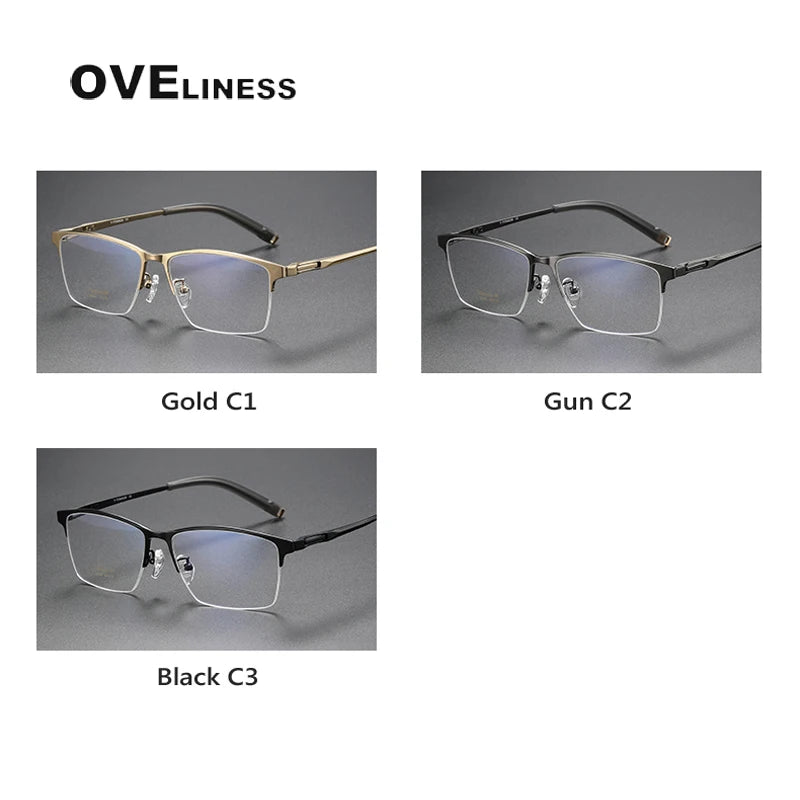 Oveliness Men's Semi Rim Square Titanium Eyeglasses 80880 Semi Rim Oveliness