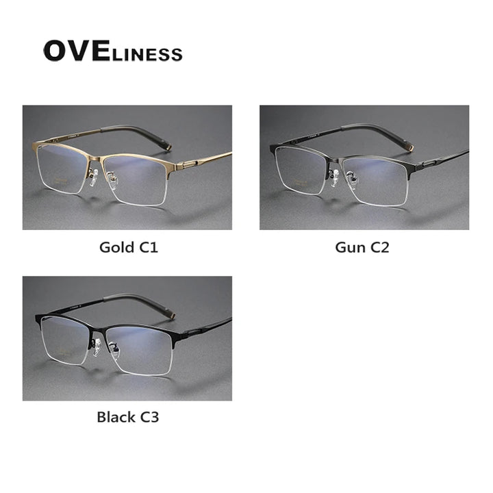 Oveliness Men's Semi Rim Square Titanium Eyeglasses 80880 Semi Rim Oveliness   