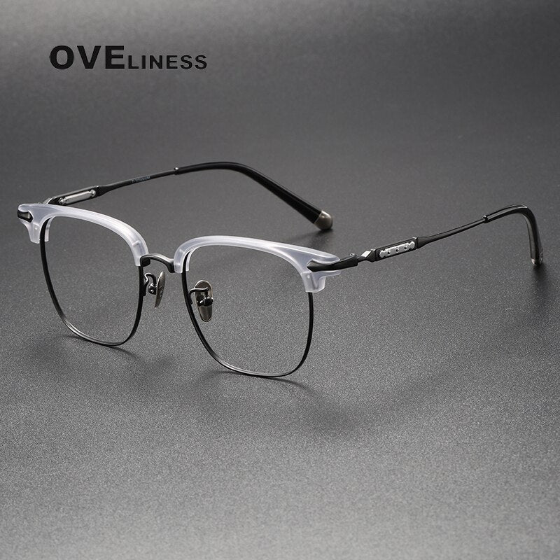 Oveliness Unisex Full Rim Square Acetate Titanium Eyeglasses 9701 Full Rim Oveliness grey black