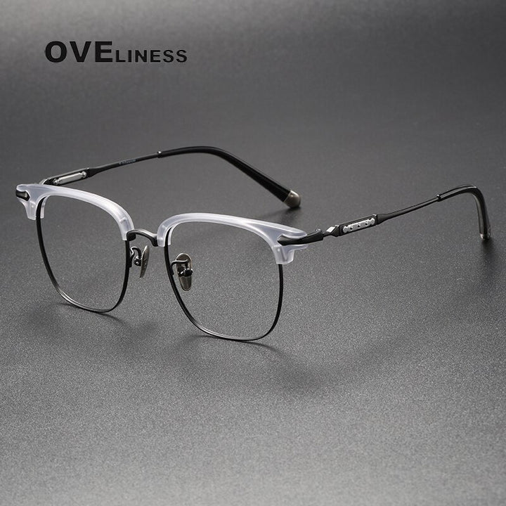 Oveliness Unisex Full Rim Square Acetate Titanium Eyeglasses 9701 Full Rim Oveliness grey black