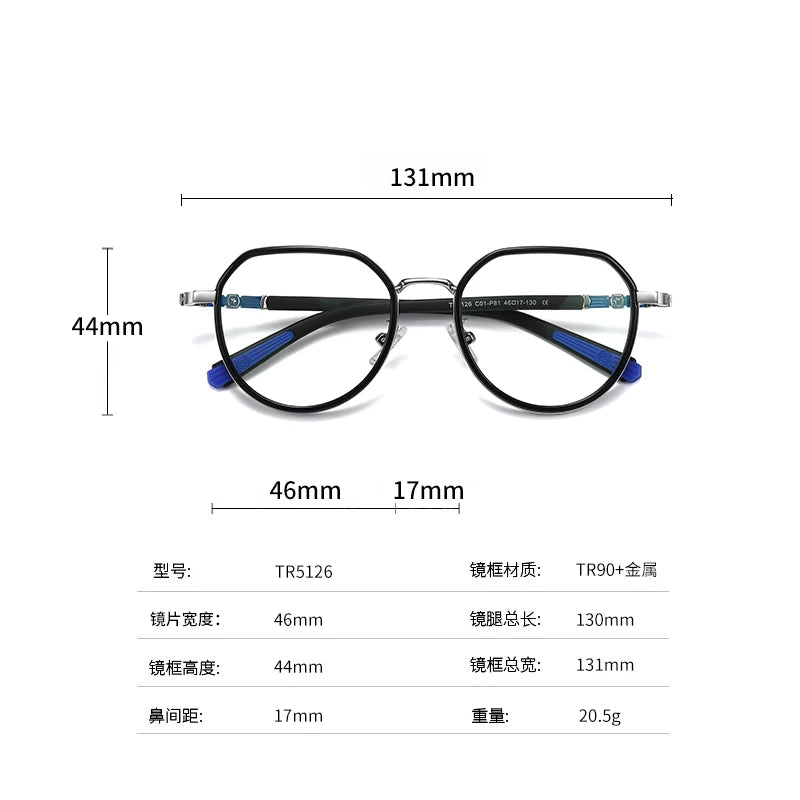 Vicky Youth Unisex Full Rim Flat Top Round Tr 90 Titanium Eyeglasses 5126 Full Rim Vicky