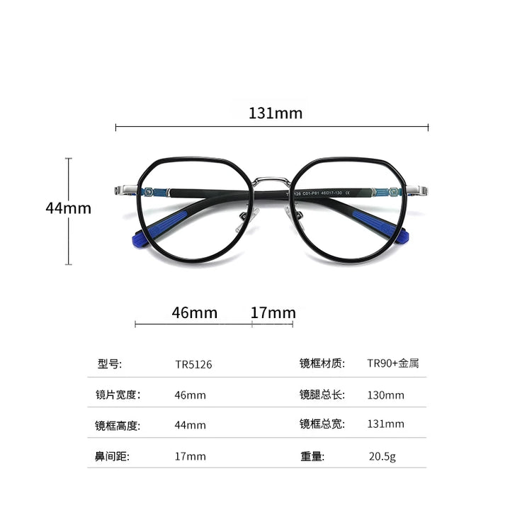 Vicky Youth Unisex Full Rim Flat Top Round Tr 90 Titanium Eyeglasses 5126 Full Rim Vicky