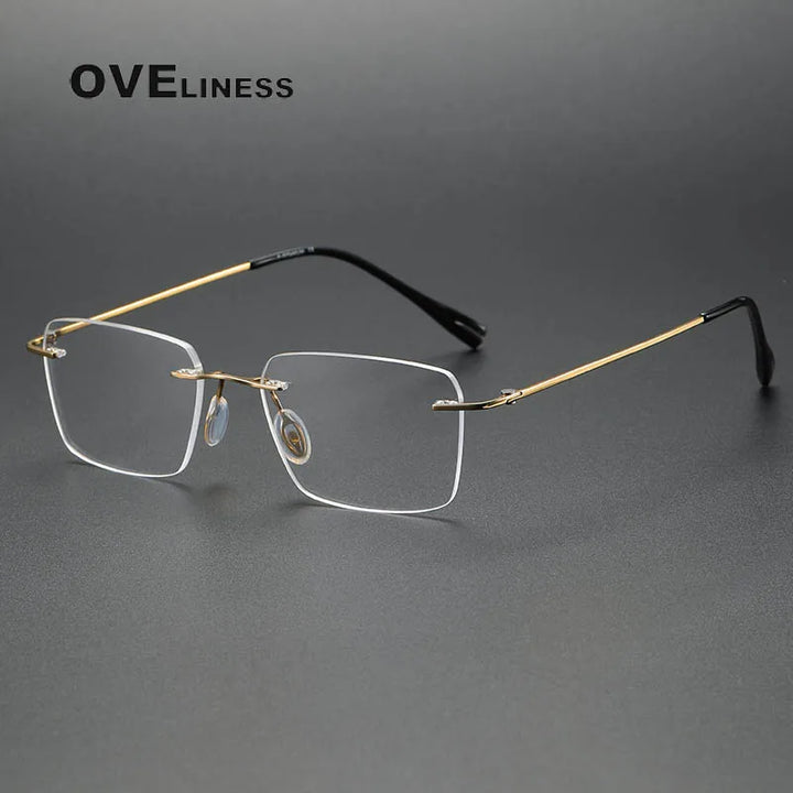 Oveliness Unisex Rimless Square Titanium Eyeglasses 80965 Rimless Oveliness gold  
