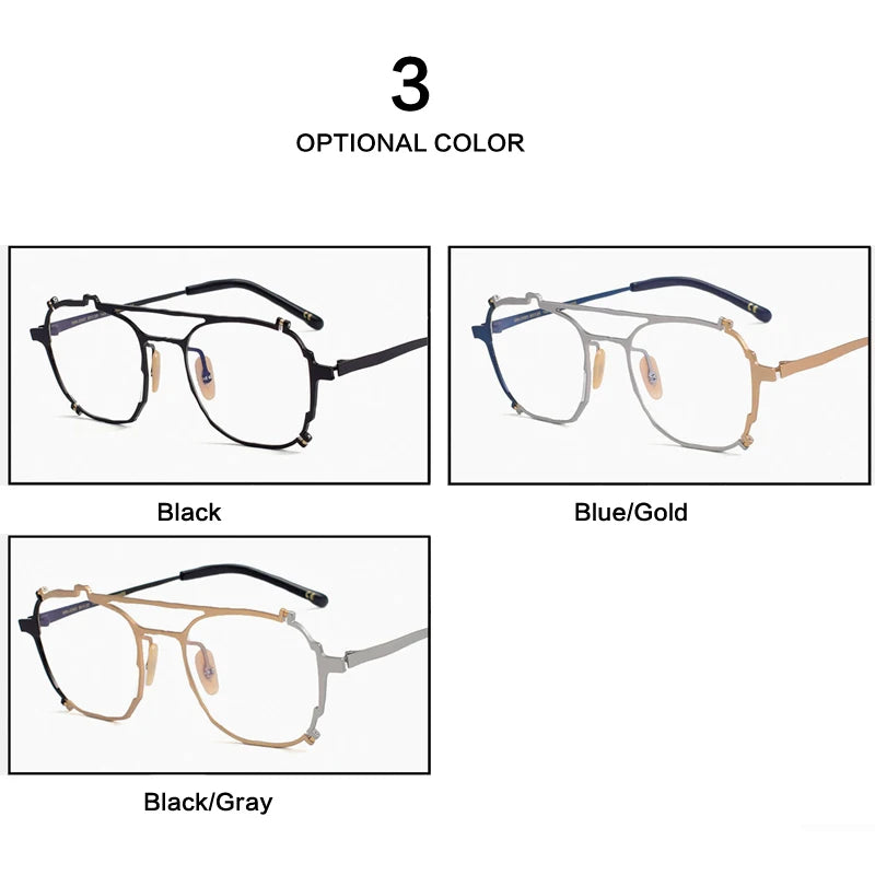 Muzz Unisex Full Rim Double Bridge Round Titanium Eyeglasses 0080 Full Rim Muzz