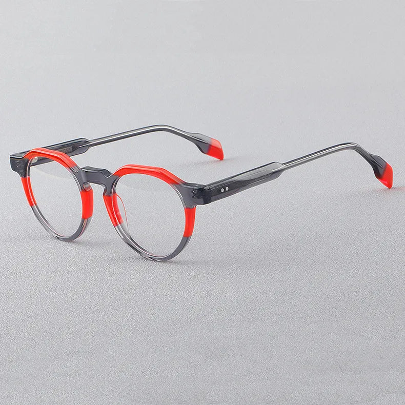 CCspace Women's Full Rim Flat Top Round Acetate Eyeglasses 56910 Full Rim CCspace C3RedGrey