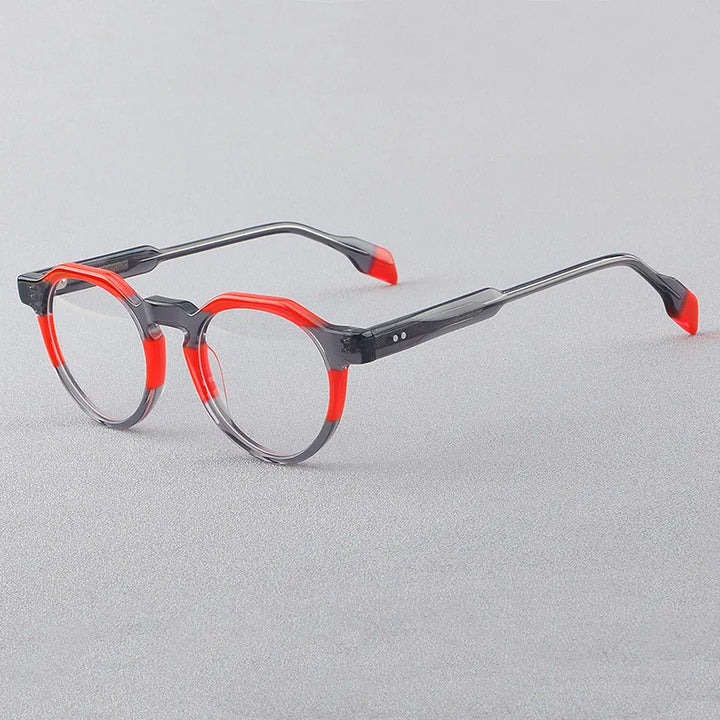 CCspace Women's Full Rim Flat Top Round Acetate Eyeglasses 56910 Full Rim CCspace C3RedGrey