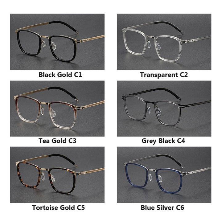 Oveliness Unisex Full Rim Square Screwless Titanium Acetate Eyeglasses 8202315 Full Rim Oveliness