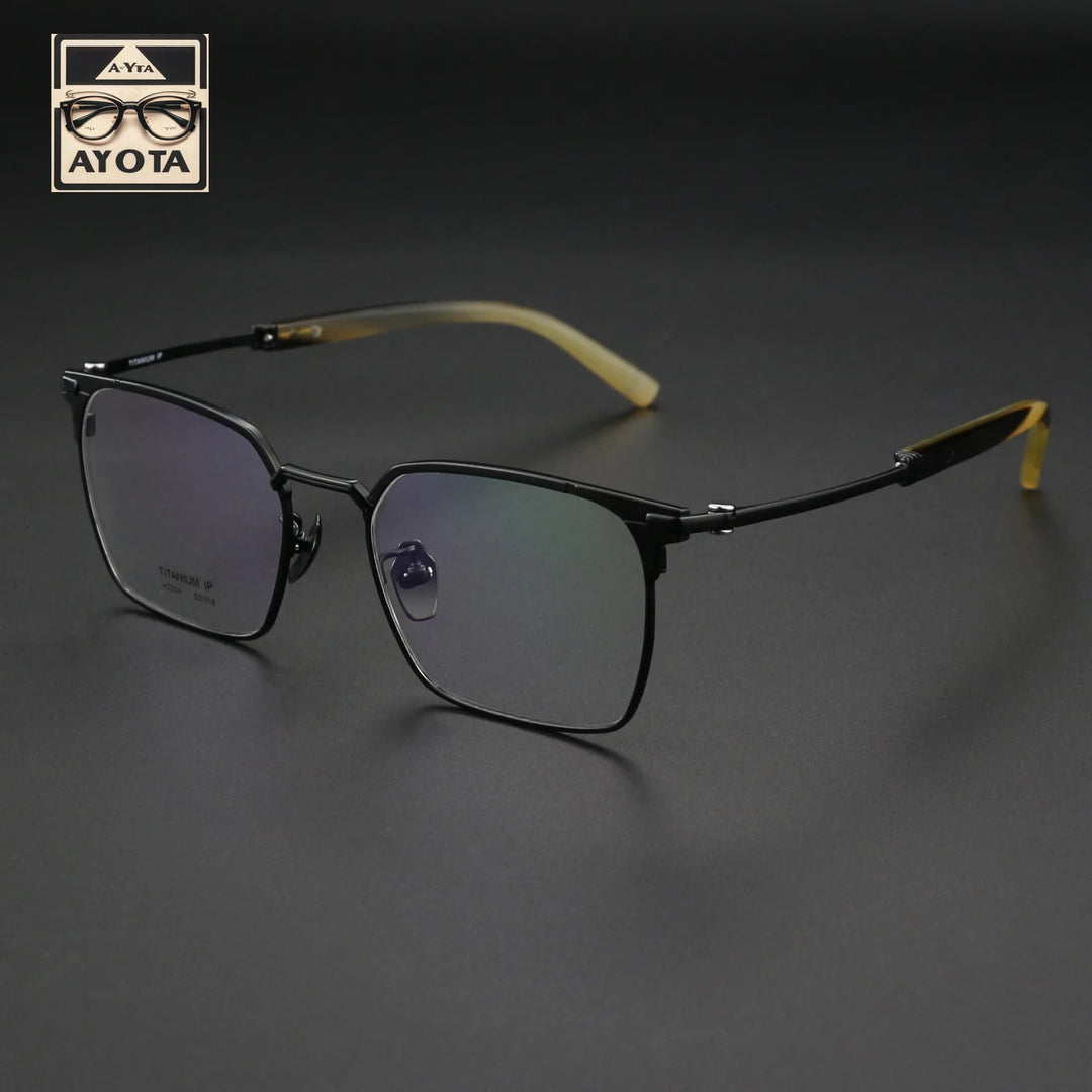 Hewei Unisex Full Rim Square Horn Temple Tip Titanium Eyeglasses 41849