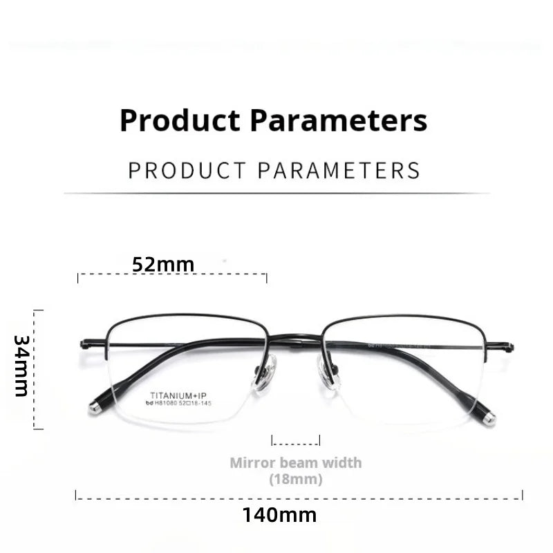 Momoja Men's Semi Rim Square Titanium Alloy Eyeglasses 81080