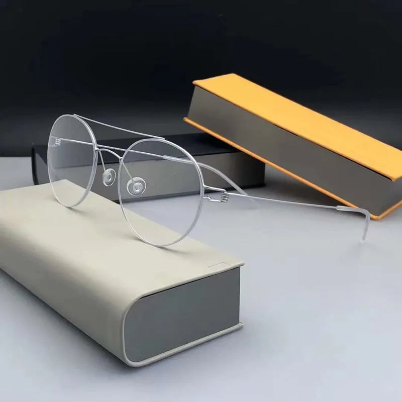 Aimee Women's Full Rim Round Double Bridge Titanium Eyeglasses 15044