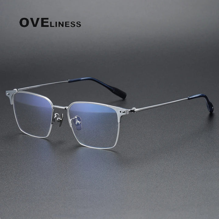 Oveliness Unisex Semi Rim Square Titanium Eyeglasses 8105 Semi Rim Oveliness silver  
