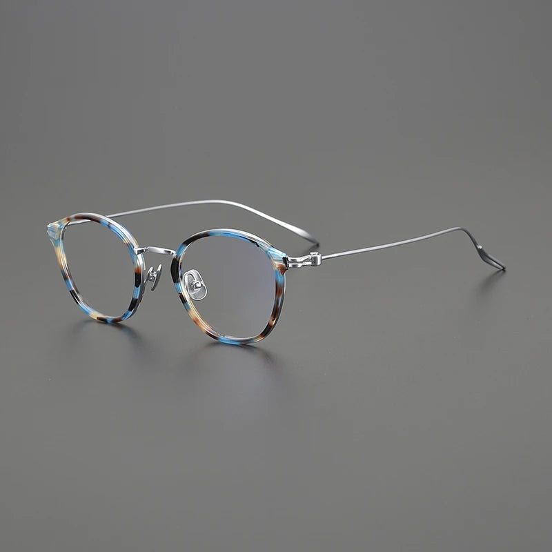 Gatenac Unisex Full Rim Round Acetate Titanium Eyeglasses Gxyj1573