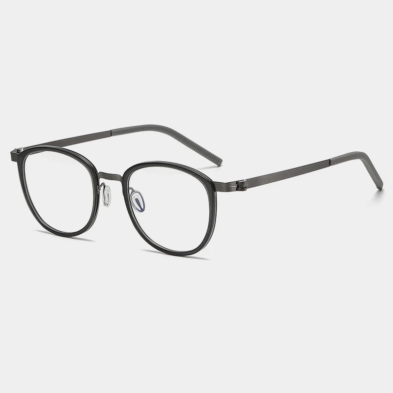 Gatenac Unisex Full Rim Round Acetate Eyeglasses Gxyj-1184 Full Rim Gatenac Gray Gun