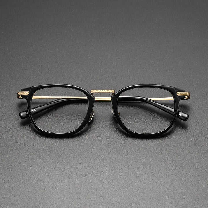 Black Mask Unisex Full Rim Titanium Acetate Square Eyeglasses G817 Full Rim Black Mask Black-Gold
