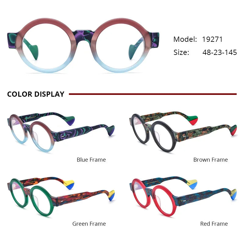 Nobler Unisex Full Rim Large Round Frosted Acetate Eyeglasses 19271 Full Rim Nobler