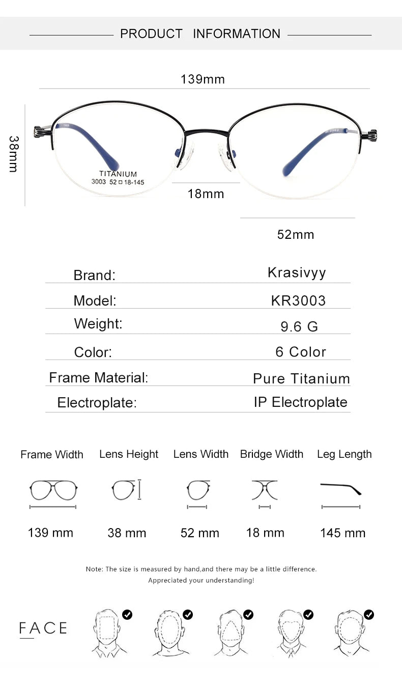 Krasivyy Women's Semi Rim Oval Square Titanium 33003