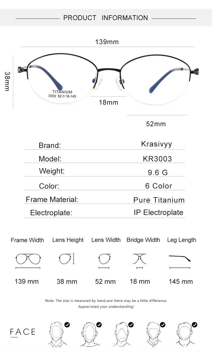 Krasivyy Women's Semi Rim Oval Square Titanium 33003