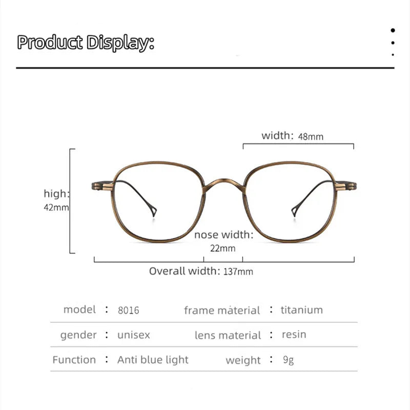 Kocolior Unisex Full Rim Round Titanium Hyperopic Reading Glasses 8016 Reading Glasses Kocolior