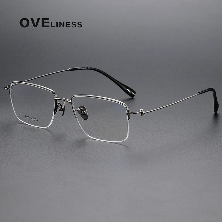 Oveliness Men's Semi Rim Square Titanium Eyeglasses 80917 Semi Rim Oveliness gun  
