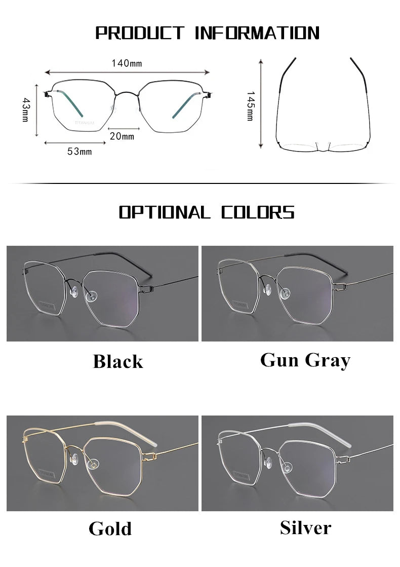 Black Mask Unisex Full Rim Irregular Polygon Screwless Titanium Eyeglasses 14020 Full Rim Black Mask   