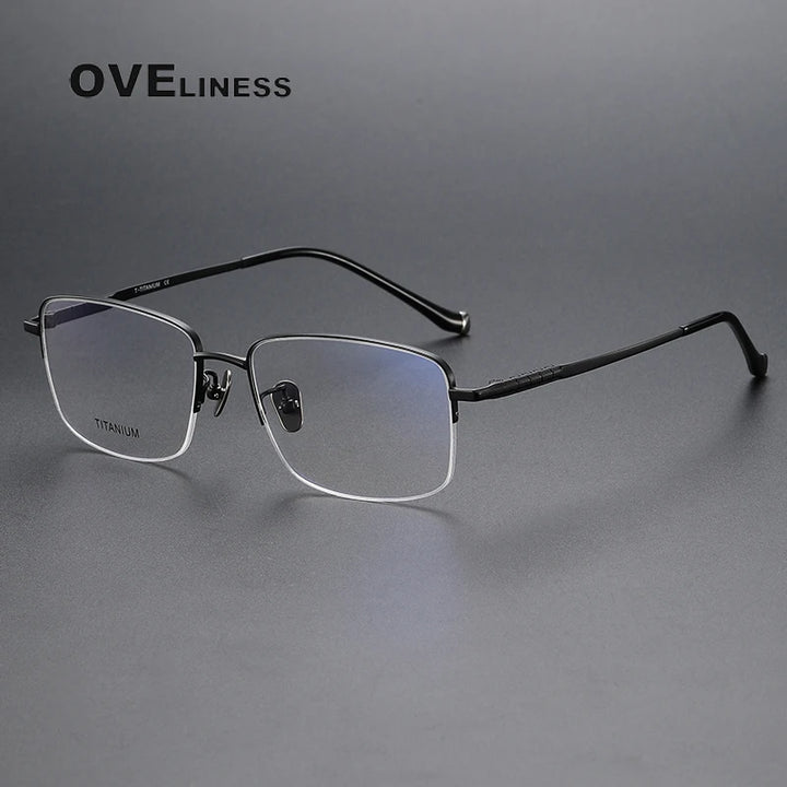 Oveliness Men's Semi Rim Square Titanium Eyeglasses 80903 Semi Rim Oveliness black  