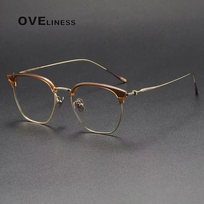 Oveliness Women's Full Rim Square Acetate Titanium Eyeglasses 80898