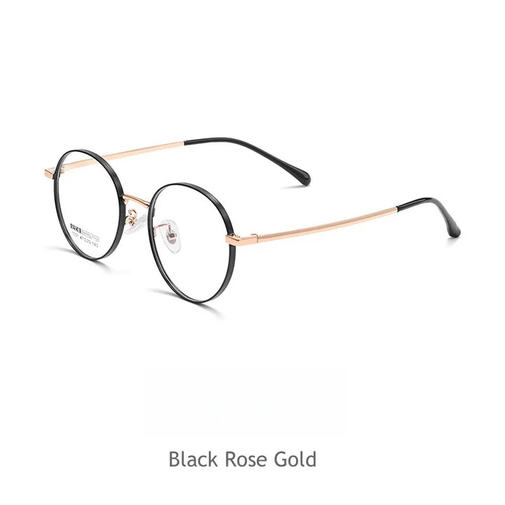 KatKani Womens Full Rim Small Round Alloy Eyeglasses J1051x Full Rim KatKani Eyeglasses Black Rose Gold  