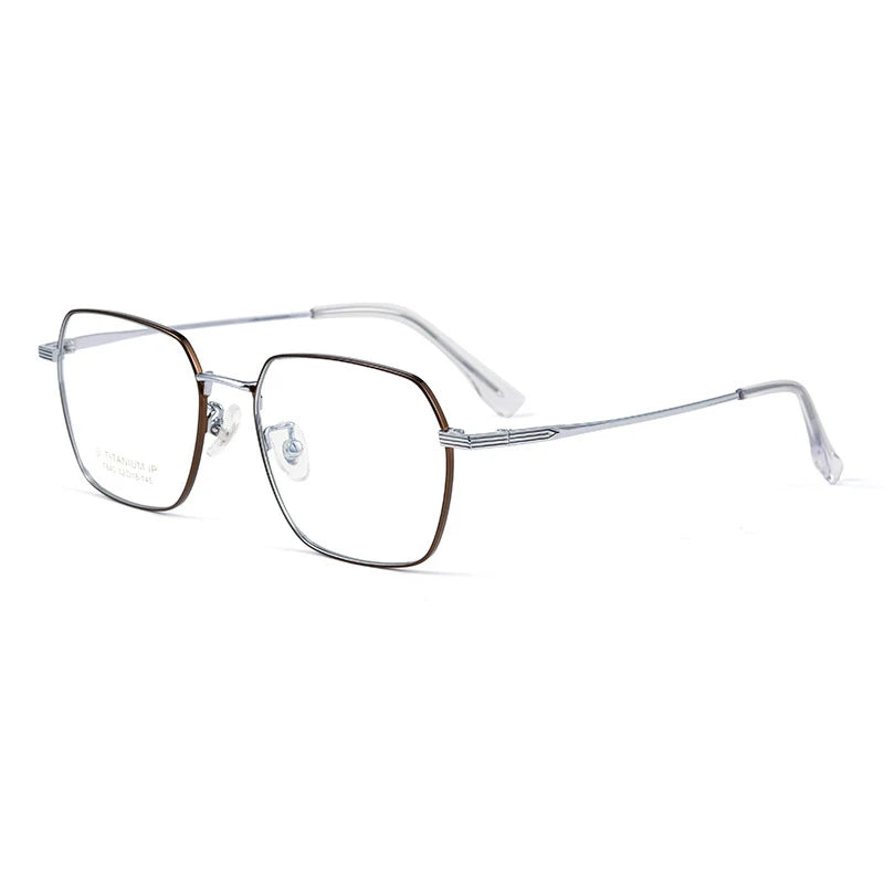 Gmei Unisex Full Rim Polygon Titanium Eyeglasses T840 Full Rim Gmei Optical Brown Silver
