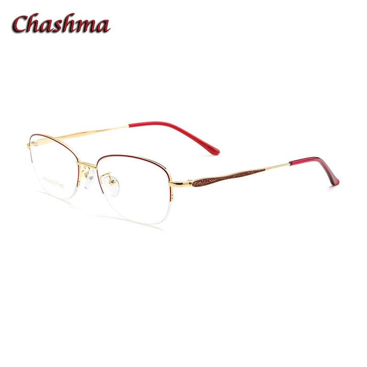 Chashma Ochki Unisex Semi Rim Square Stainless Steel Alloy Eyeglasses 83003 Semi Rim Chashma Ochki Red Gold  