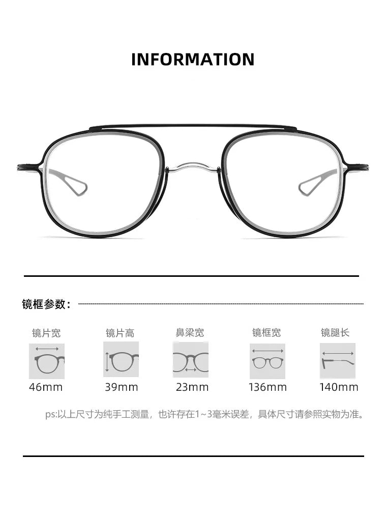 Kocolior Unisex Full Rim Square Double Bridge Titanium Eyeglasses 3185 Full Rim Kocolior