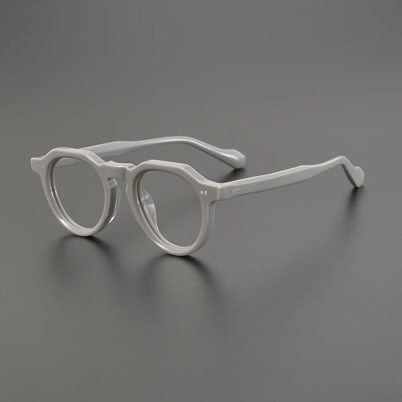 Gatenac Unisex Full Rim Flat Top Round Acetate Eyeglasses Gxyj1141 Full Rim Gatenac Gray