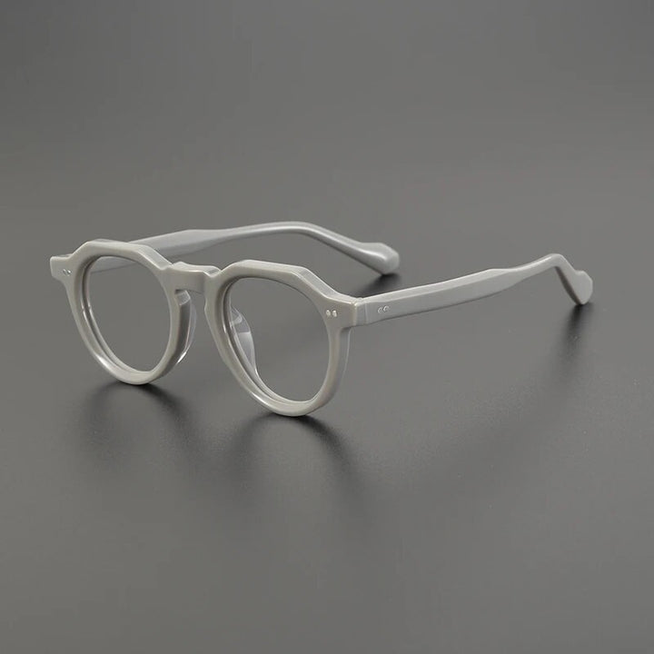 Gatenac Unisex Full Rim Flat Top Round Acetate Eyeglasses Gxyj1141 Full Rim Gatenac Gray