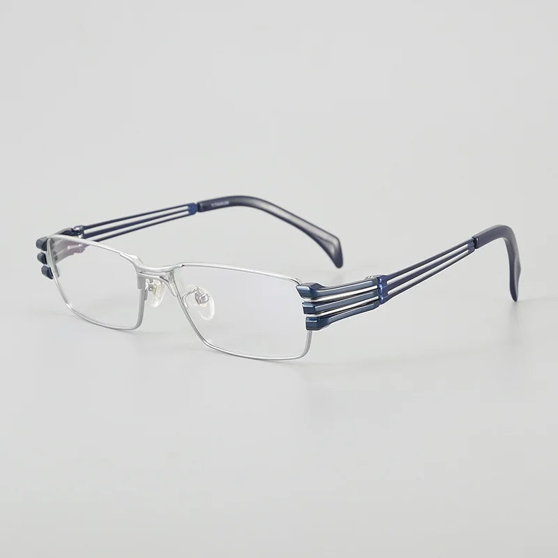 Black Mask Unisex Full Rim Rectangle Titanium Eyeglasses M1191 Full Rim Black Mask Blue-Silver  