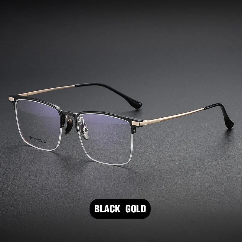 Vicky Unisex Semi Rim Square Titanium Reading Glasses V20261 Reading Glasses Vicky L-20261-BLACK GOLD -50