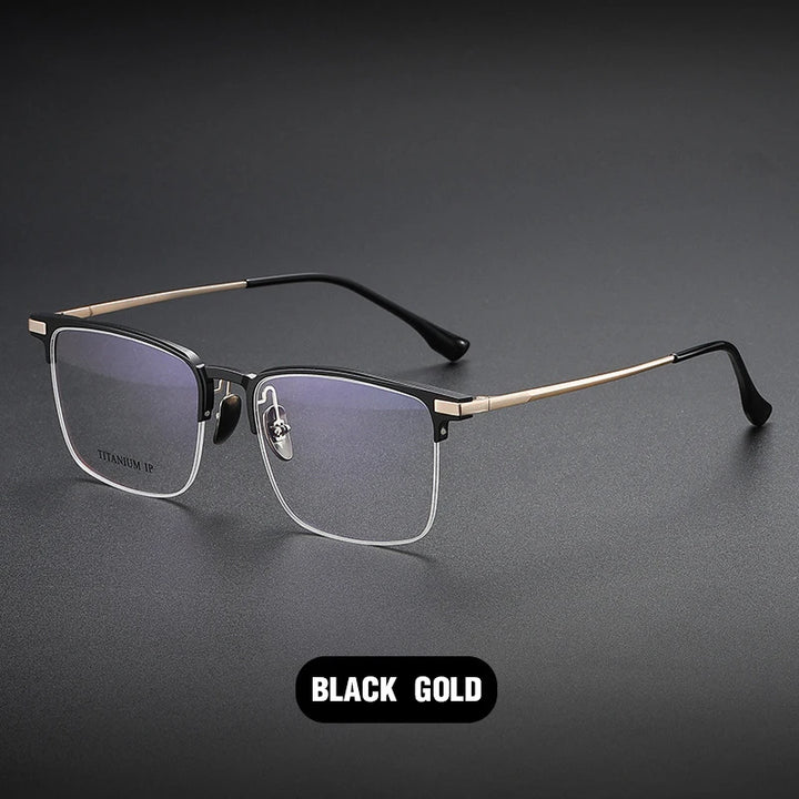 Vicky Unisex Semi Rim Square Titanium Reading Glasses V20261 Reading Glasses Vicky L-20261-BLACK GOLD -50