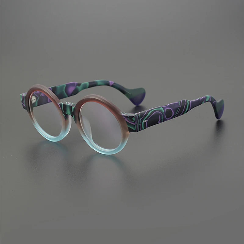 Nobler Unisex Full Rim Large Round Frosted Acetate Eyeglasses 19271 Full Rim Nobler