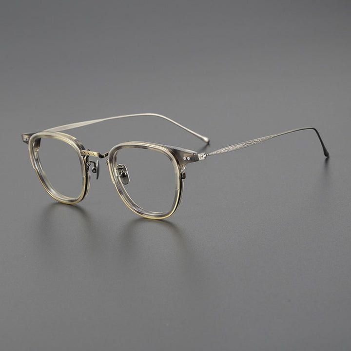 Gatenac Unisex Full Rim Square Acetate Titanium Eyeglasses Gxyj1076 Full Rim Gatenac