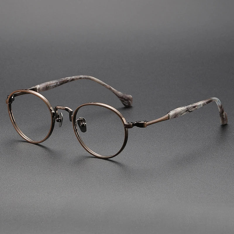 Blaack Mask Women's Full Rim Round Titanium Eyeglasses S808 Full Rim Black Mask Bronze
