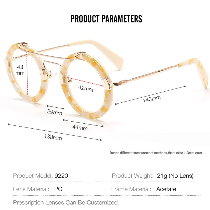 Muzz Women's Full Rim Round Double Bridge Acetate Alloy Eyeglasses 9220 Full Rim Muzz