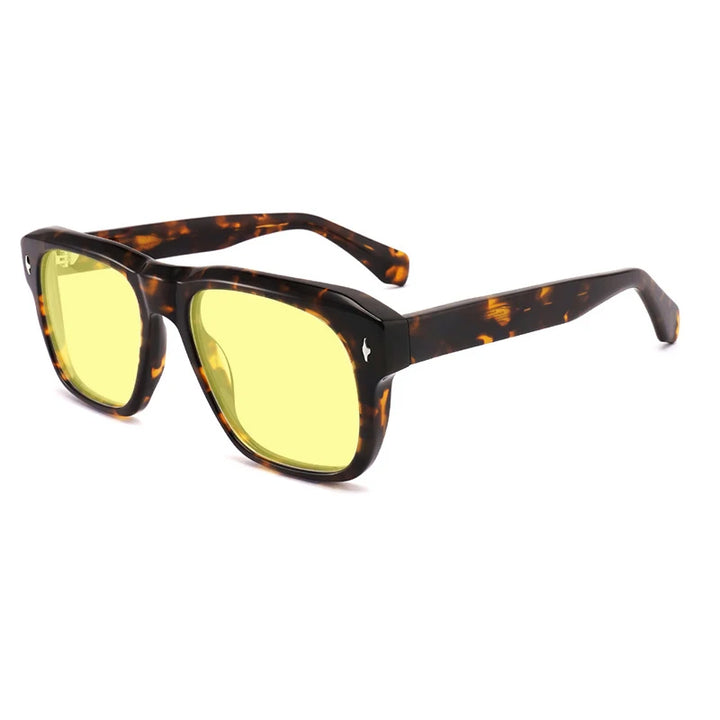 Gatenac Unisex Full Rim Square Polarized Acetate Sunglasses Mo16 Sunglasses Gatenac Tortoiseshell Yellow