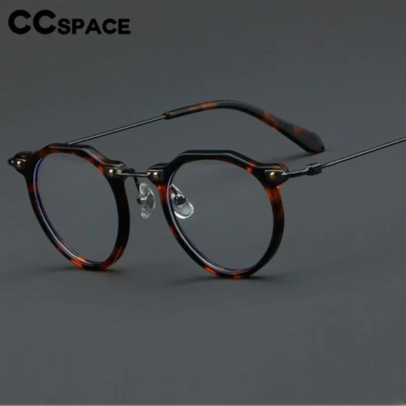 CCspace Unisex Full Rim Flat Top Round Acetate Eyeglasses 57028 Full Rim CCspace