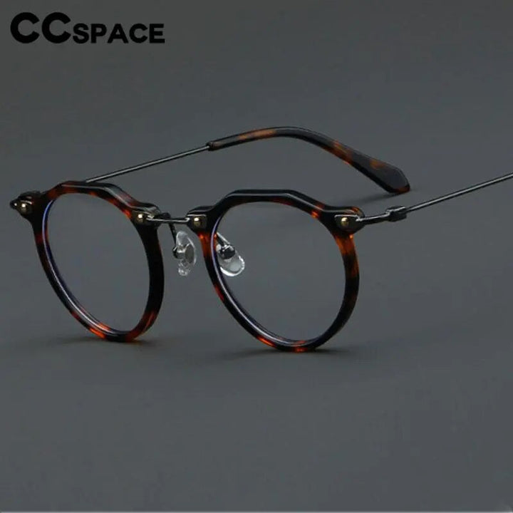 CCspace Unisex Full Rim Flat Top Round Acetate Eyeglasses 57028 Full Rim CCspace