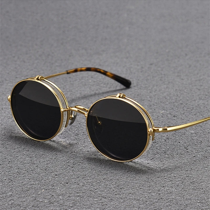 Black Mask Unisex Semi Rim Round Titanium Flip Up Polarized Sunglasses Eyeglasses K54 Semi Rim Black Mask