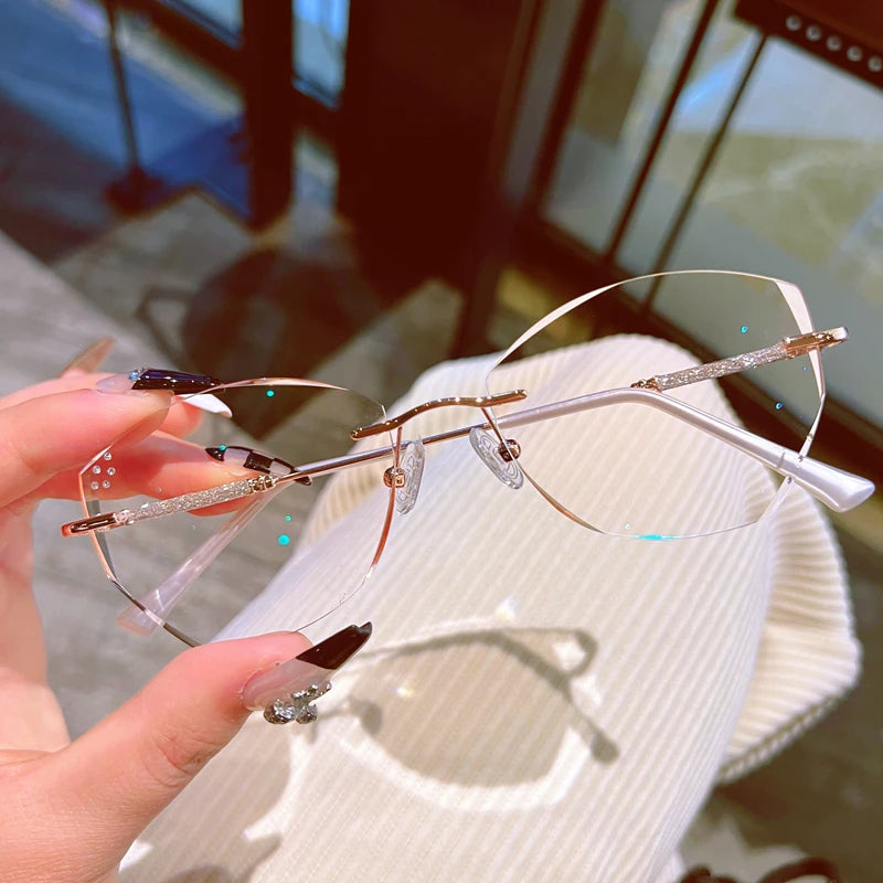 Chashma Ochki Women's Rimless Oval Titanium Eyeglasses 88606 Rimless Chashma Ochki Gold with Brown