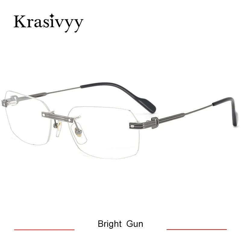 Krasivyy Men's Rimless Square Titanium Eyeglasses Kr0271s Rimless Krasivyy Bright Gun CN 