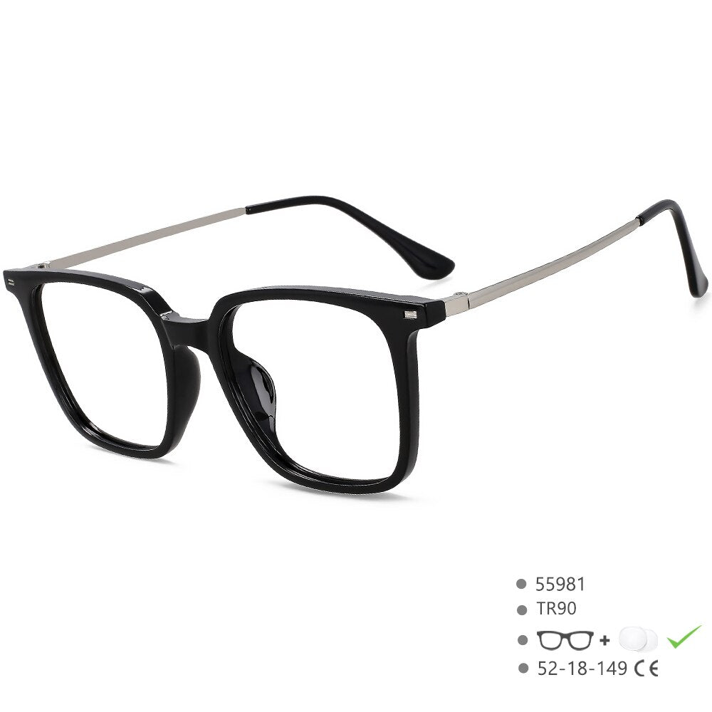 CCspace Unisex Full Rim Square Tr 90 Titanium Eyeglasses 55981 Full Rim CCspace China Black